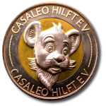 Hier wird eine stilisierte Münze gezeigt, die grob das Logo des Vereins Casaleo hilft e.V. zeigt. Sie soll symbolisch für die Hilfe mit einer Geldspende stehen.